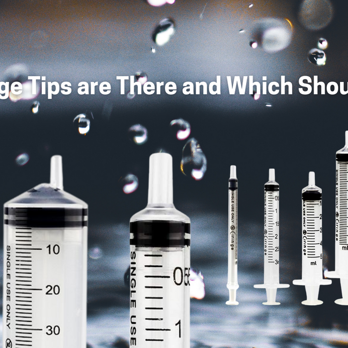 Different syringe types, leur lock, slip tip, Eccentric and Ciringe syringes on a water bubble background